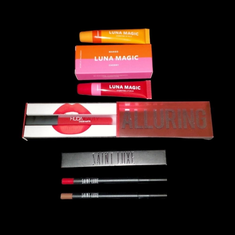 LIP BUNDLE! Liquid Lipstick, Balm, Lip Liner, Saint Luxe Huda Beauty Luna Magic